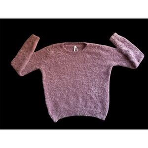Mudd Fuzzy Knit Sweater‎ Rose Mauve Crew Neck Long Sleeve Women's Medium